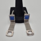 Vintage Swank Cufflinks Silver Tone Blue Inlay Mesh Chain Wrap Men s Jewelry