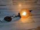 Vintage Mid Century Amber Crackle Glass Hanging Swag Lamp Light 