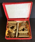 Vtg Shen Long Chinese Foo Dog Guardian Lion Bookends-cast Resin-gilt Gold Finish