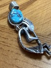 Kokopelli Silver Tone Bezel Set Oval Blue Turquoise Charm Pendant