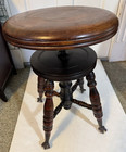 Antique Charles Parker Co  Piano Spinner Stool With Glass Claw Ball Feet    