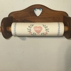 Vtg Hand Crafted Solid Wood Dough Roller Holder Wall Mounted Farm Kitchen Decor