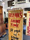 Original 1950s Vintage Hand Painted Shoe Shine Franks Advertising Trade Wood