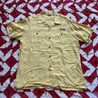 Vintage 1950s 60s Glitter Flock Print Bowling Shirt Mens Yellow