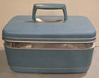 Vtg Samsonite Silhouette Train Case Blue Hard Shell Cosmetic Luggage Complete 