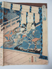 Toyokuni Woodblock Print Triptych  Genji Painting  Night In Autumn 1860 Ukiyo-e