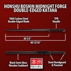 Honshu Boshin Midnight Forge Katana   Double Edged   1060 Carbon Steel Blade