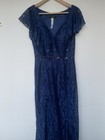 Aftershock London Navy Blue Floral Lace Dress Sequin Embellished Size S 8 10 New