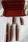 Red   Gold Tone Pen Set W  Red Case - Fountain Pen  Ballpoint Pen   Pencil wood 