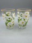 Vintage Libbey Glass White Daisy Drinking Glass Yellow Rim Mcm 4 75  Set 2