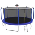 14ft Blue Outdoor Trampoline With Basketball Hoop Enclosure Net Safety Ladder