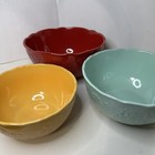 Pioneer Woman Floral Embossed 3 Nesting Mixing Bowls Ceramic Red Turquoise Gold