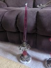 Vintage Brass Scale Of Justice Red Crystal Prisms Marble Base With Candle Set