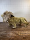 Vintage 60s 70s Fuzzy Flocked 10  Lion Figure W  Rabbit Fur Mane Bobble Head
