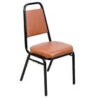 Trapezoidal Back Stacking Banquet Chair With Brown Vinyl And Black Vein Frame