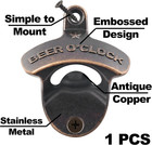 Vintage Stainless Bottle Cap Opener Wall Mounted Beer O clock   Antique Copper
