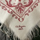 7 Antique French Damask Linen Napkins Red Floral Monogram E s  Rogers 1885 