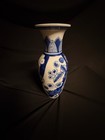 Oriental Porcelain 10  Vase With Floral Decor - Handmade - White And Blue