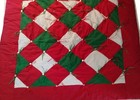 Handmade Cotton Christmas Quilt Tied Bows And Buttons Red Green Lap Throw