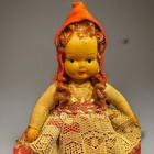 Rare Early 1900 s Antique  Girl Mohair And Celluloid Small Figures Doll 12 Cms