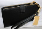 New Michael Kors Black Leather Gold Double Zip Wallet Wristlet 