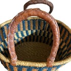 Ghana African Market Bolga Basket Hand Woven Natural Leather Handles