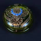Antique Bohemian Moser Green Glass Trinket jewelry Box Gold Enamel Jar