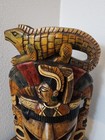 Hand Carved Wooden Tribal Mask Aztec Mayan Style Iguana Jaguar Wall Art 16    Tall