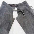 Vtg Western Chaps Black Suede Leather Chaps Fringe Button Waist Belt Adjustable