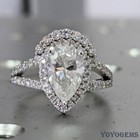 3 50 Ct Pear Cut Vvs1 Moissanite Bridal Set Engagement Ring Solid 14k White Gold