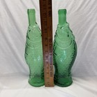 2 Vintage Decanter Fish Shaped Glass 13  Green Italian Wine Bottle