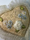 Vintage Heart-shaped Sachet Pillow With French Silk Ribbon Flowers