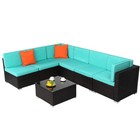 7 Pieces Outdoor Sectional Sofa Patio Rattan Furniture Set Wicker Dining Set