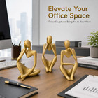 Gold Thinker Statue Set Of 3 - Abstract Resin Figurines For Home Decor  Modern A