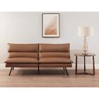 Memory Foam Pillow Top Futon Sofa Bed Camel Faux Leather Small-space Back Design