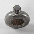 Vintage Single Tree Hand Crafted Pewter Flask With Brass Etching Made In England