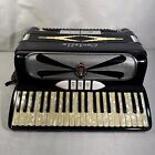 Contello Accordian Vtg Black   Pearl Keys   Purple Case Made In Italy Rare 2432m