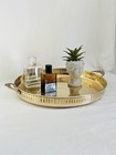 Vintage Brass Tray Round With Flower Handles And Decorative Edge