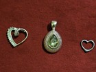 Silver Tone Pendant Lot Heart Cz Charm   Green Pear Teardrop Bezel No Chain