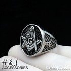 Biker Men Stainless Steel Silver black Plated Masonic Master Mason Oval Ring 124