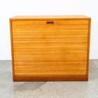 Mid Century Modern Cabinet Roll Up Tambour Door Wood 14 Drawers Storage Oak Vamo