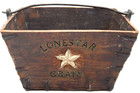 Primitive Lone Star Hand Carved Wood Grain Square Carrier With Iron Handle