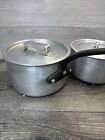Vintage  French Aluminum Saucepan Hammered Cast Iron Handles 3qt   2 5qt Set