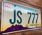 1998 Arizona  Vanity Personalized License Plate  Js 777   J S July 1977  Hmmm   