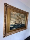 William Fisher Antique Nautical Schooner Ship Seascape Oil Painting Old Maritime