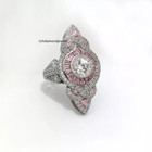Beautiful Vintage Art Deco Excellent Cut Diamonds   Pink Sapphires Bridal Ring