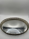 Vintage Oval Mirrored Vanity Dresser Tray Ornate Filigree Gold Tone Metal 13x9