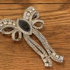 Vintage Art Deco Silver Tone Pot Metal Rhinestone Bow Brooch Pin Huge 3 5   