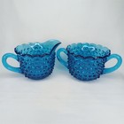 Vtg 1960s L E Smith Glass Hobnail Colonial Blue Creamer   Sugar Bowl New Arrival