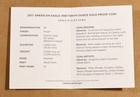 2017 Proof 1 10 Oz Gold American Eagle Box And Coa - No Coin